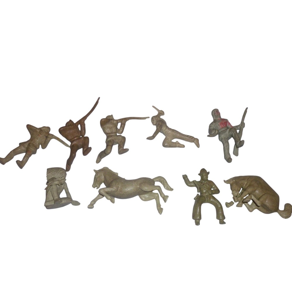 Vintage Marx Tim-Mee Plastic Cowboys Indians Toy Figures Lot Wild West Vtg